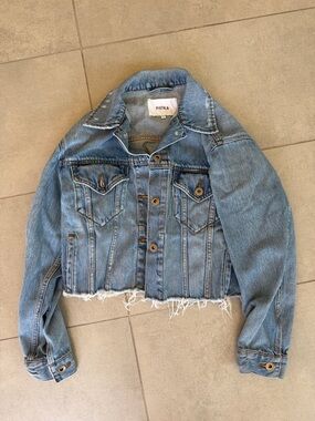 pistola Light Blue Cropped Denim Jacket with Frayed Hem